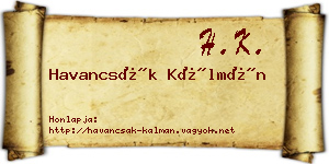 Havancsák Kálmán névjegykártya